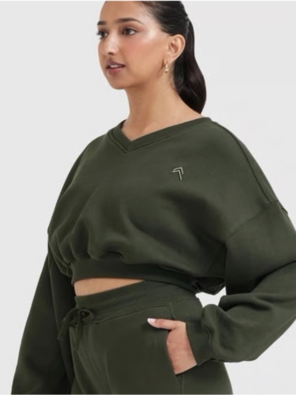 Oner Active Cropped Top and Jogger Set Women's Size Medium Olive Green (U)